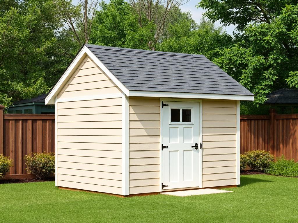 Custom built backyard storage shed with shingle roof